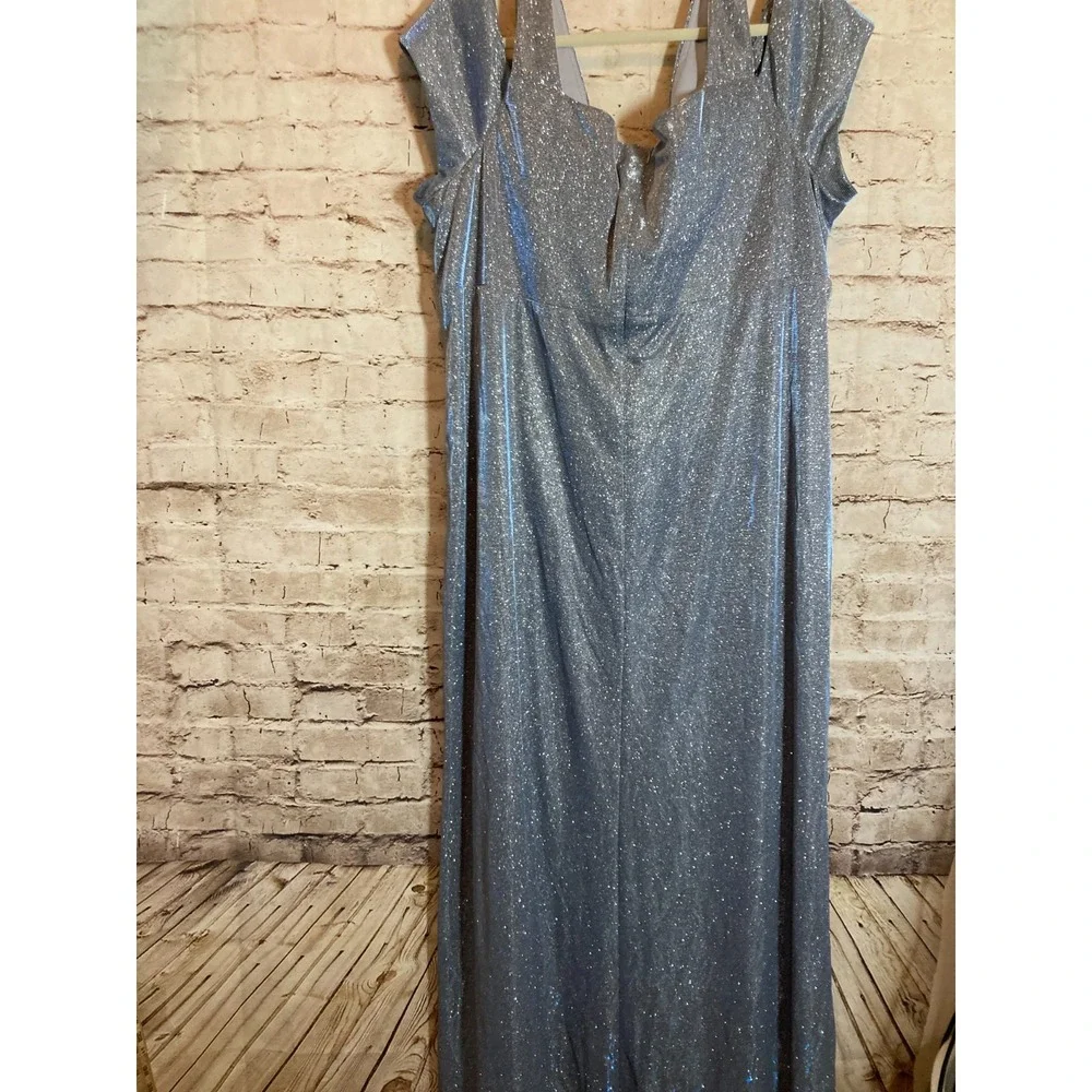 Nightway‎ Dress 22W Icy Blue All Over Glitter Mother of The Bride Gown Slit Plus - Picture 14 of 16